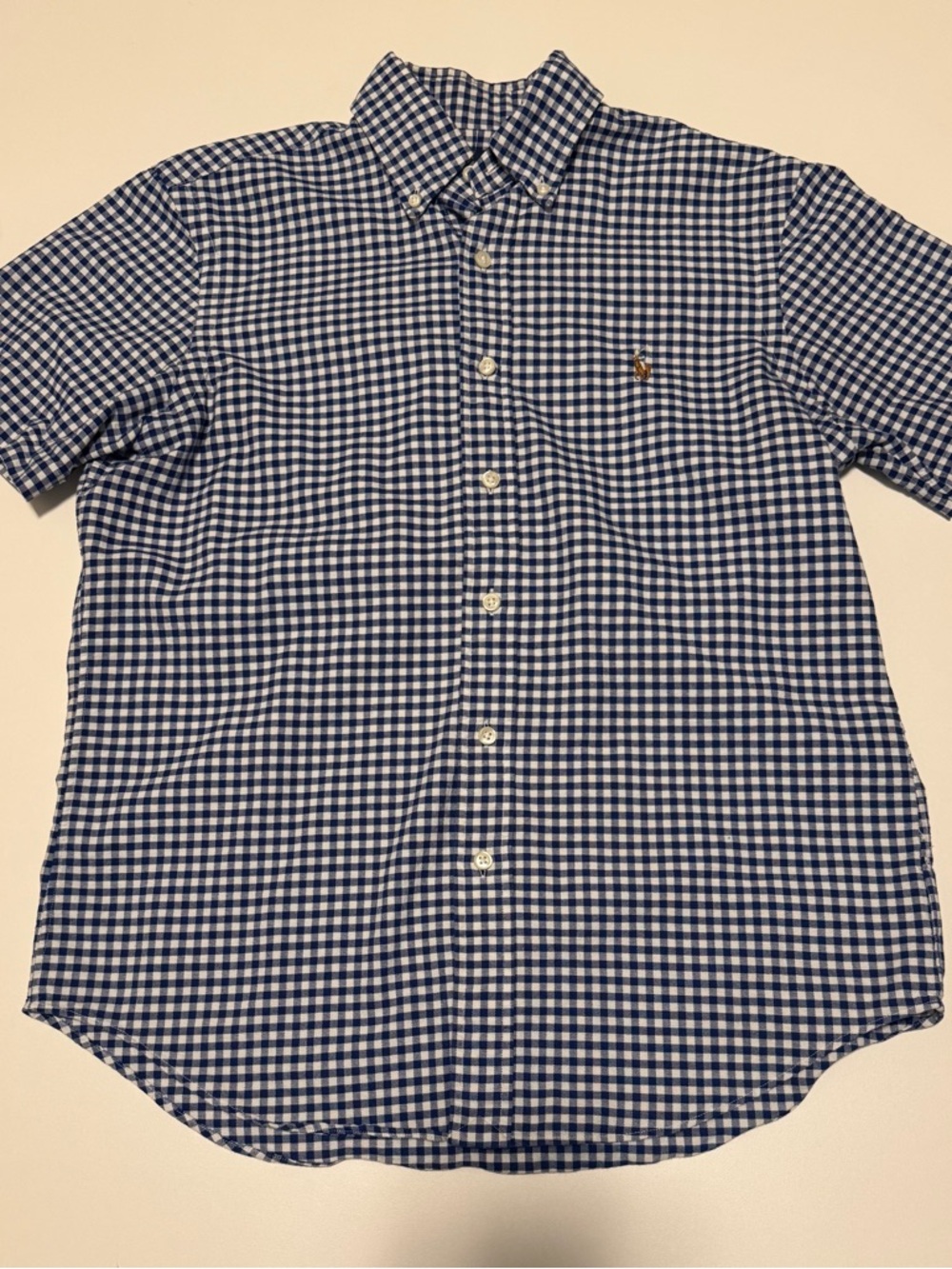 Ralph Lauren Blue Gingham Short-Sleeve Button-Down Shirt